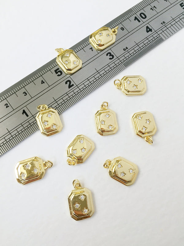 1 x Gold Plated Octagon Star Charms with Cubic Zirconia 15x10.5mm (0127)