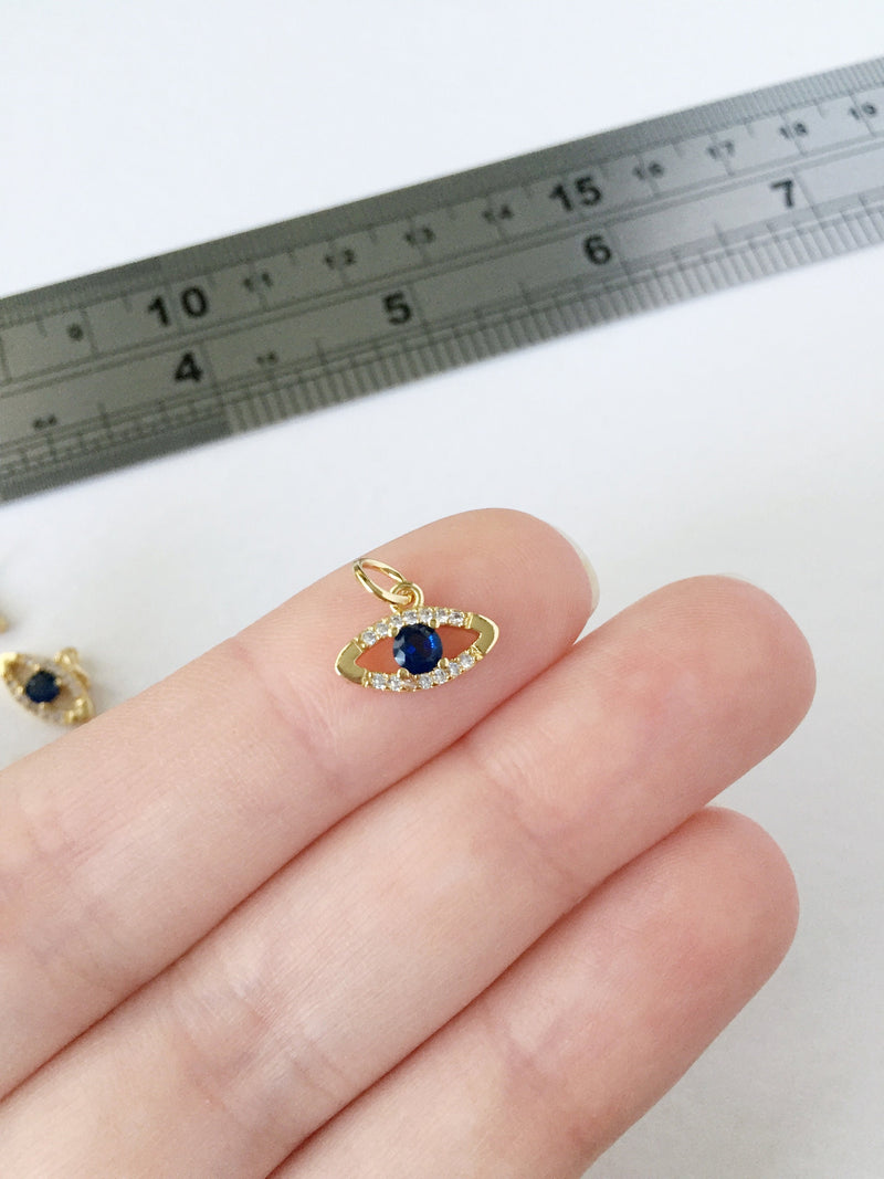 1 x 18K Gold Plated Evil Eye Charms with Cubic Zirconia, 12x8mm (0277)