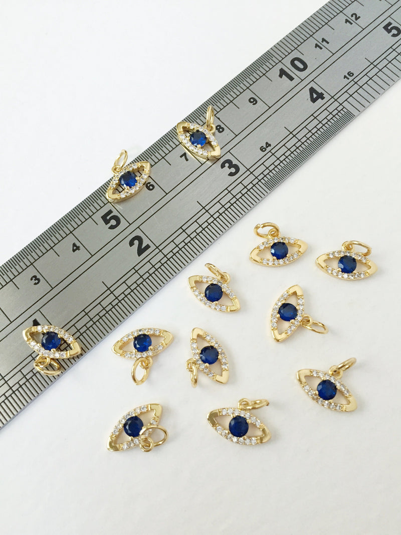 1 x 18K Gold Plated Evil Eye Charms with Cubic Zirconia, 12x8mm (0277)