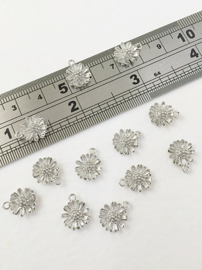 2 x Platinum Plated 3D Flower Charms, 11x9.5mm (0271)