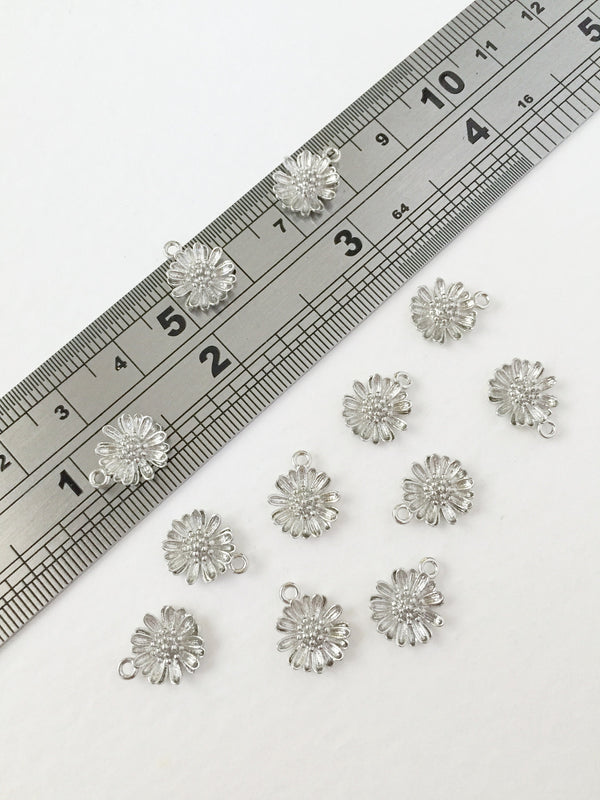 2 x Platinum Plated 3D Flower Charms, 11x9.5mm (0271)