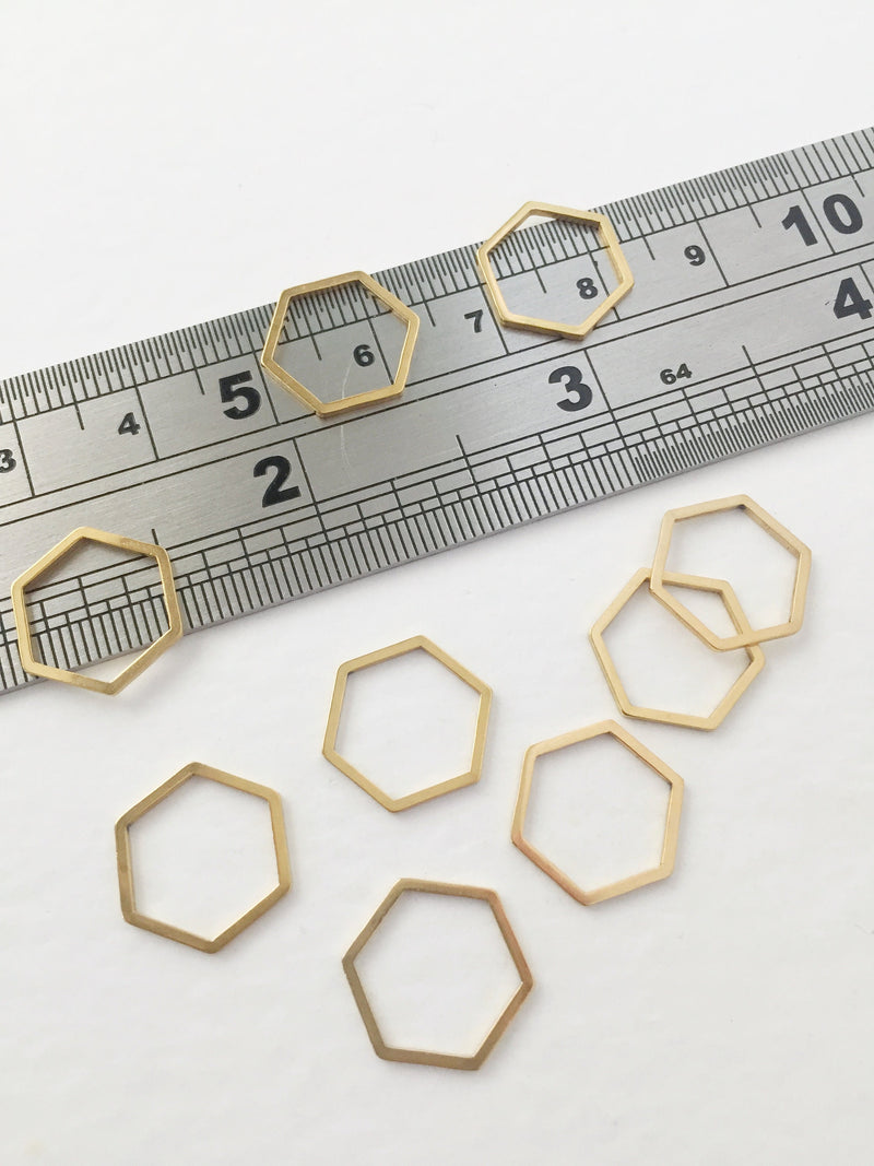 8 x Gold Plated Steel Hexagon Linking Rings, 12x14mm (0047)