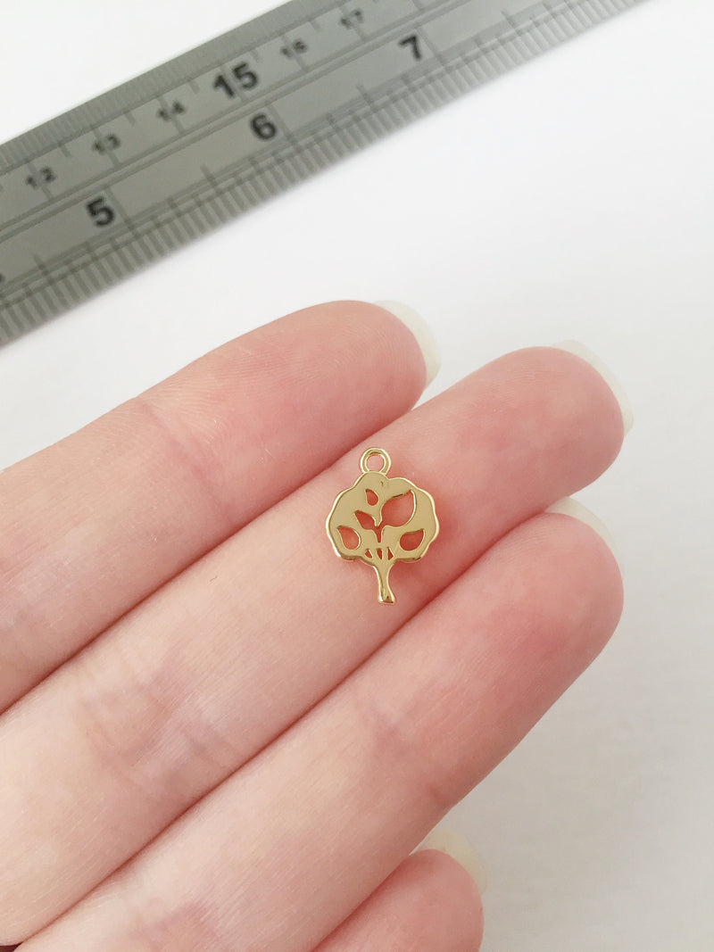 2 x 18K Gold Plated Tree Charms, 14x10mm Tree Pendants (0163)