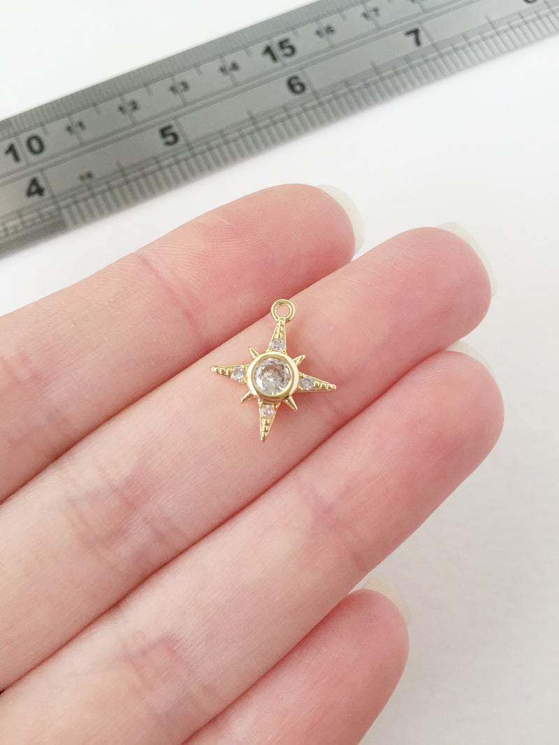 1 x 18K Gold Plated Star Pendant with Cubic Zirconia, 16x14mm (0156)