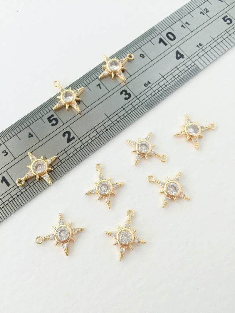 1 x 18K Gold Plated Star Pendant with Cubic Zirconia, 16x14mm (0156)