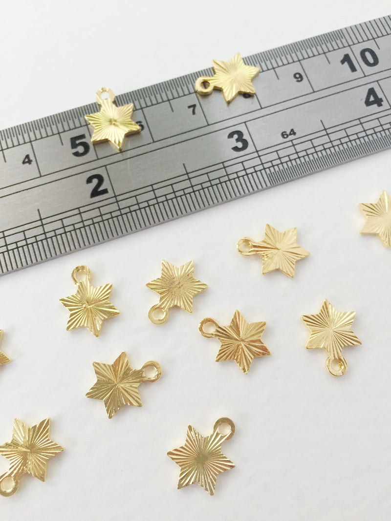 6 x Gold Plated Brass Star Charms, 12.5x9mm (0151)