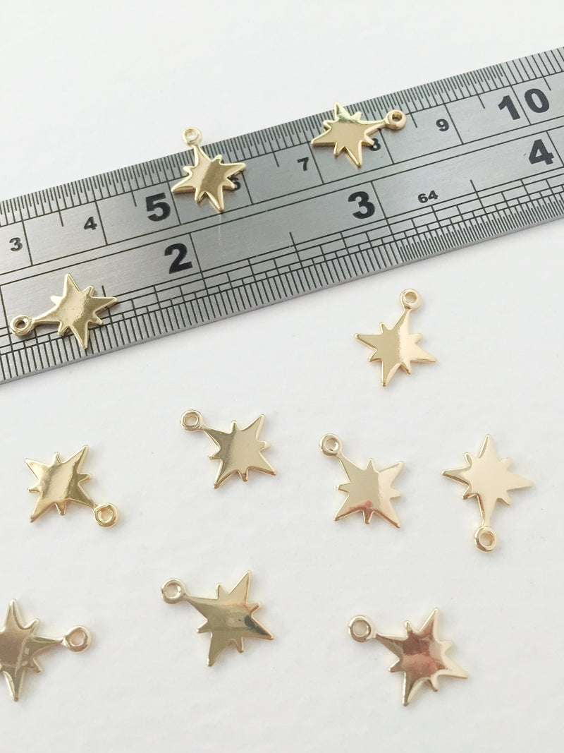 4 x 18K Gold Plated Northern Star Charms, 11x14mm (0162)