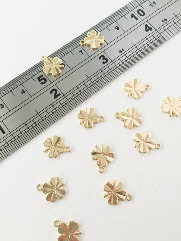 4 x 18K Gold Plated Four Leaf Clover Charms, 10x9mm (0143)