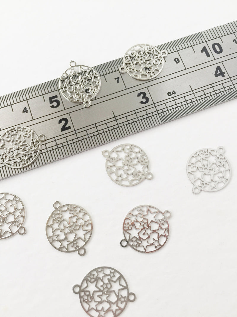 10 x Platinum Plated Filigree Star Connectors, 17x13mm (0124)