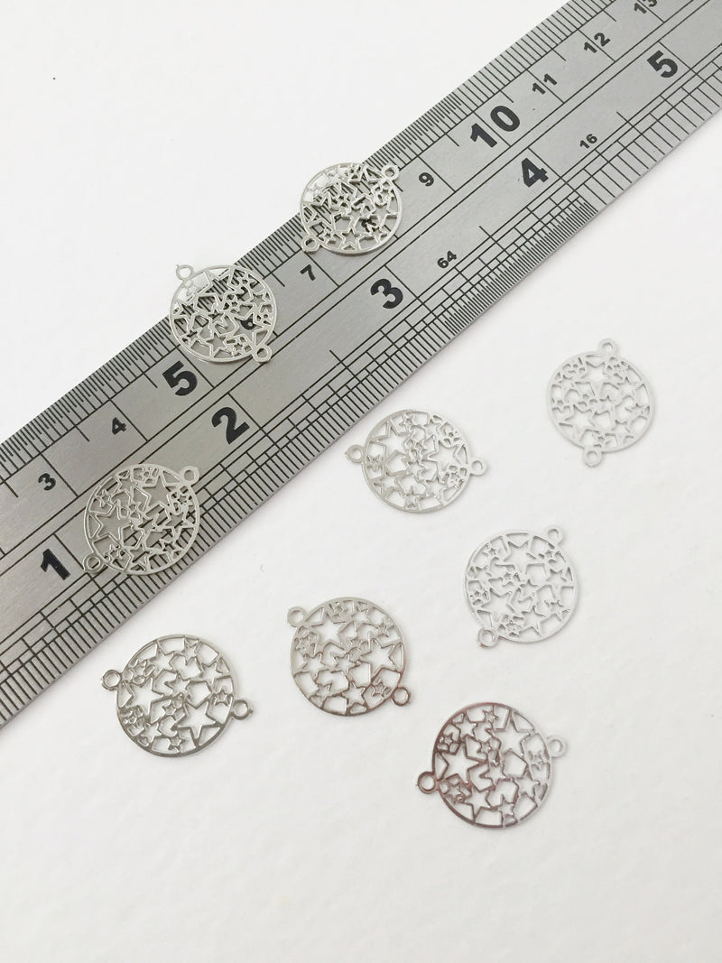 10 x Platinum Plated Filigree Star Connectors, 17x13mm (0124)