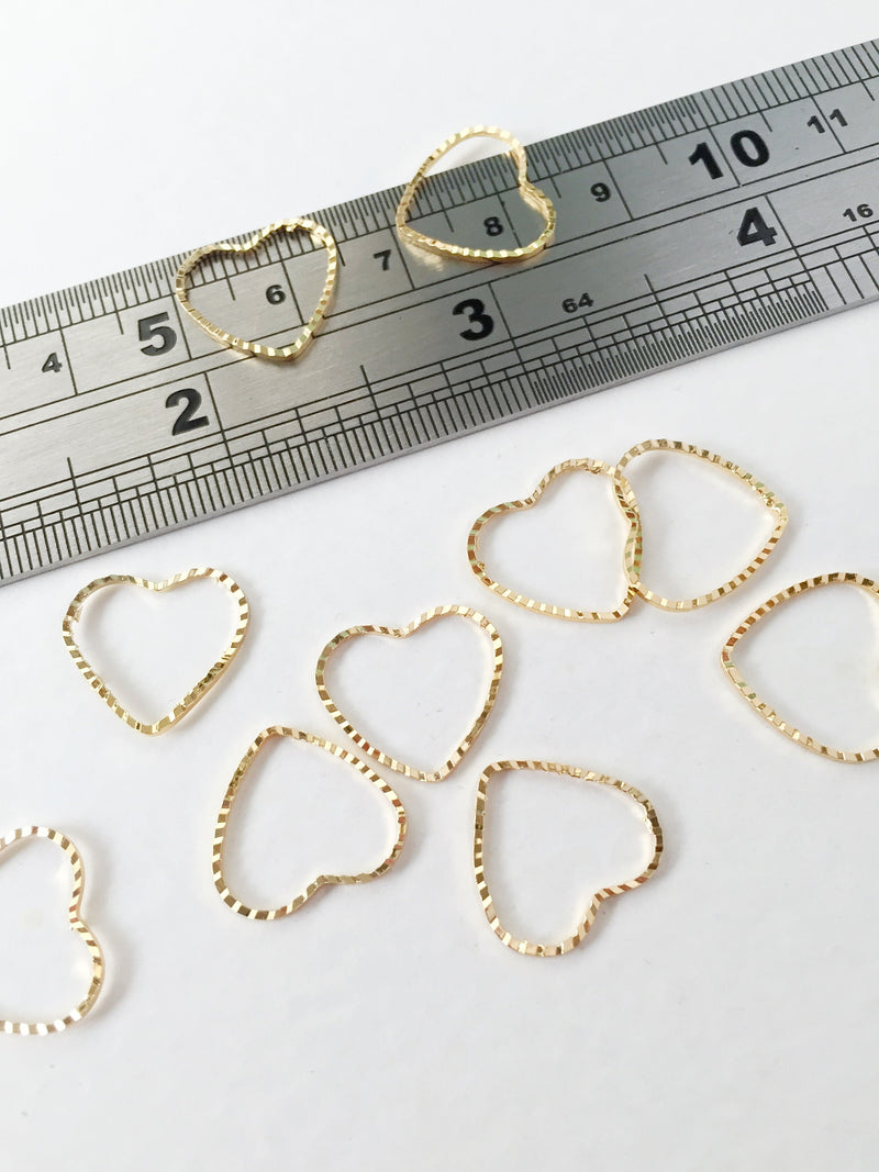 10 x 18K Textured Gold Heart Connectors, 14x15mm (0116)