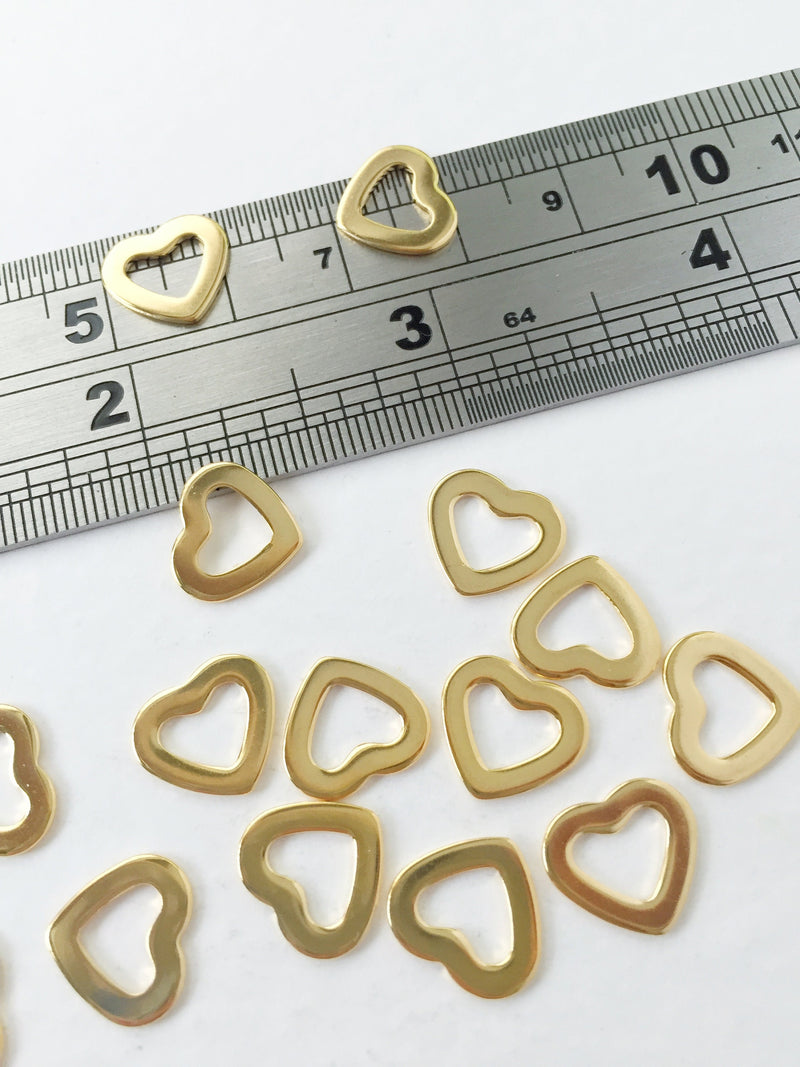 10 x Shiny Gold Plated Stainless Steel Heart Linking Rings, 10x11mm (0113G)