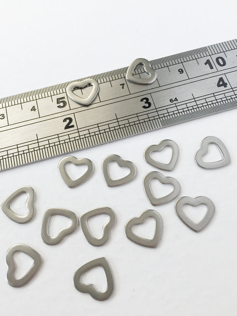 10 x Solid Stainless Steel Heart Connectors, 10x11mm Heart Linking Rings (0113P)