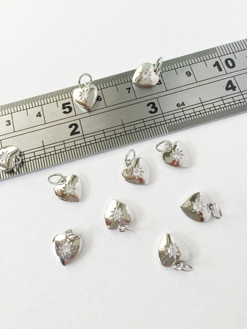 1 x Small Platinum Plated Cubic Zirconia Star Heart Pendants, 10x8mm (0214P)