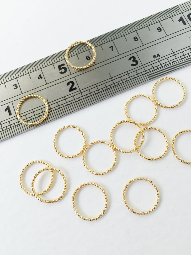 4 x 18K Gold Plated Textured Ring Connectors, 12mm (0319)