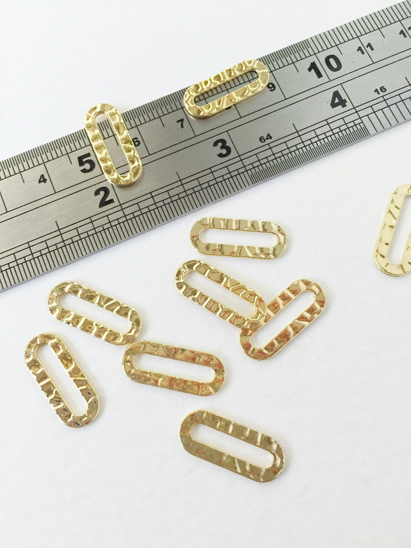 8 x Gold Plated Textured Oval Connectors, 8x19mm Pill Shape Jewellery Links (0496)