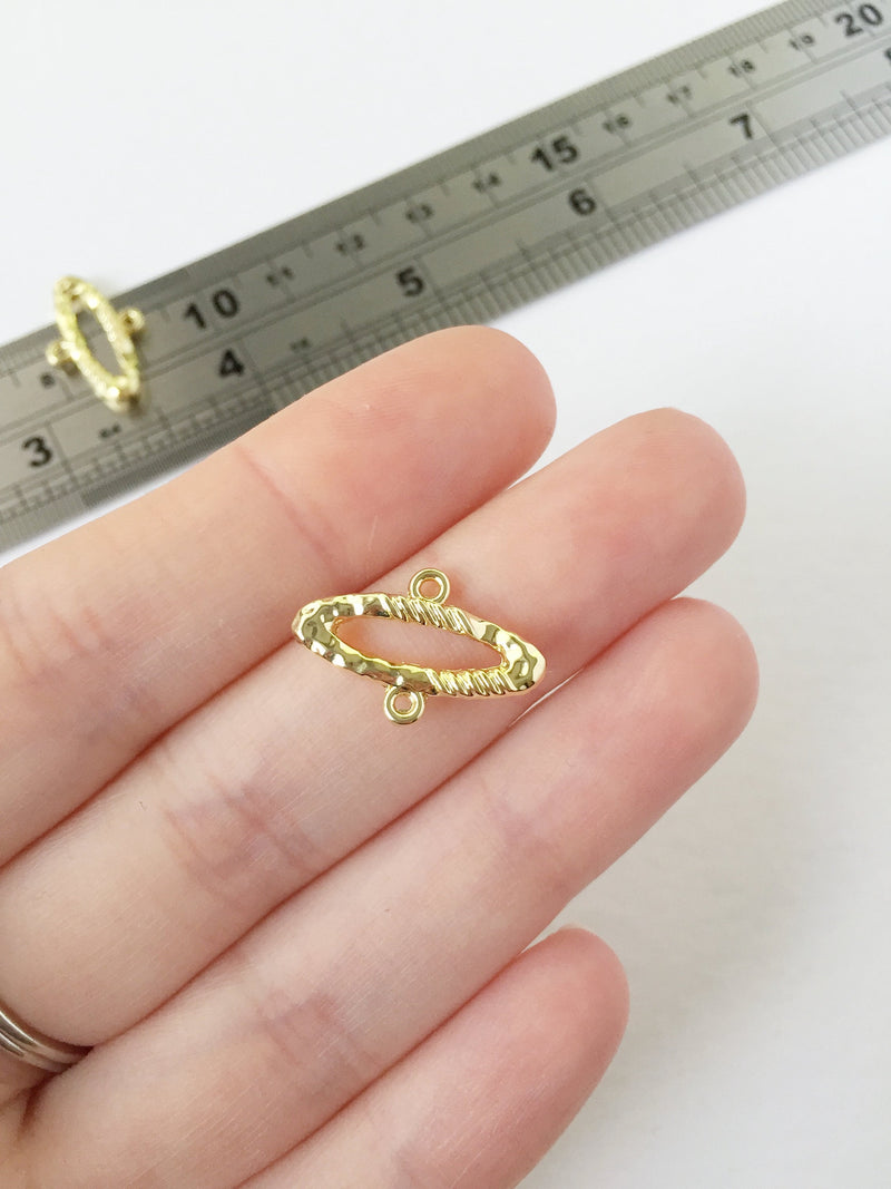 8 x Gold Plated Textured Oval Connectors, 20x13mm (0671)