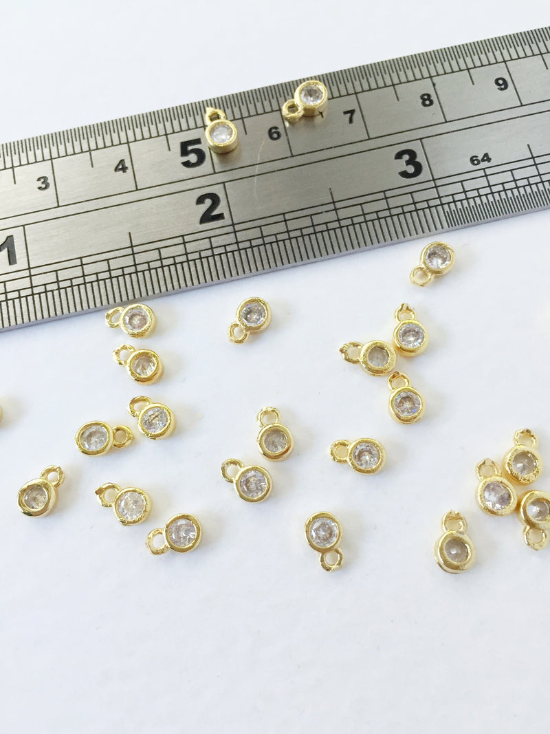 10 x Tiny Gold Cubic Zirconia Charms, 6x4mm (0186)