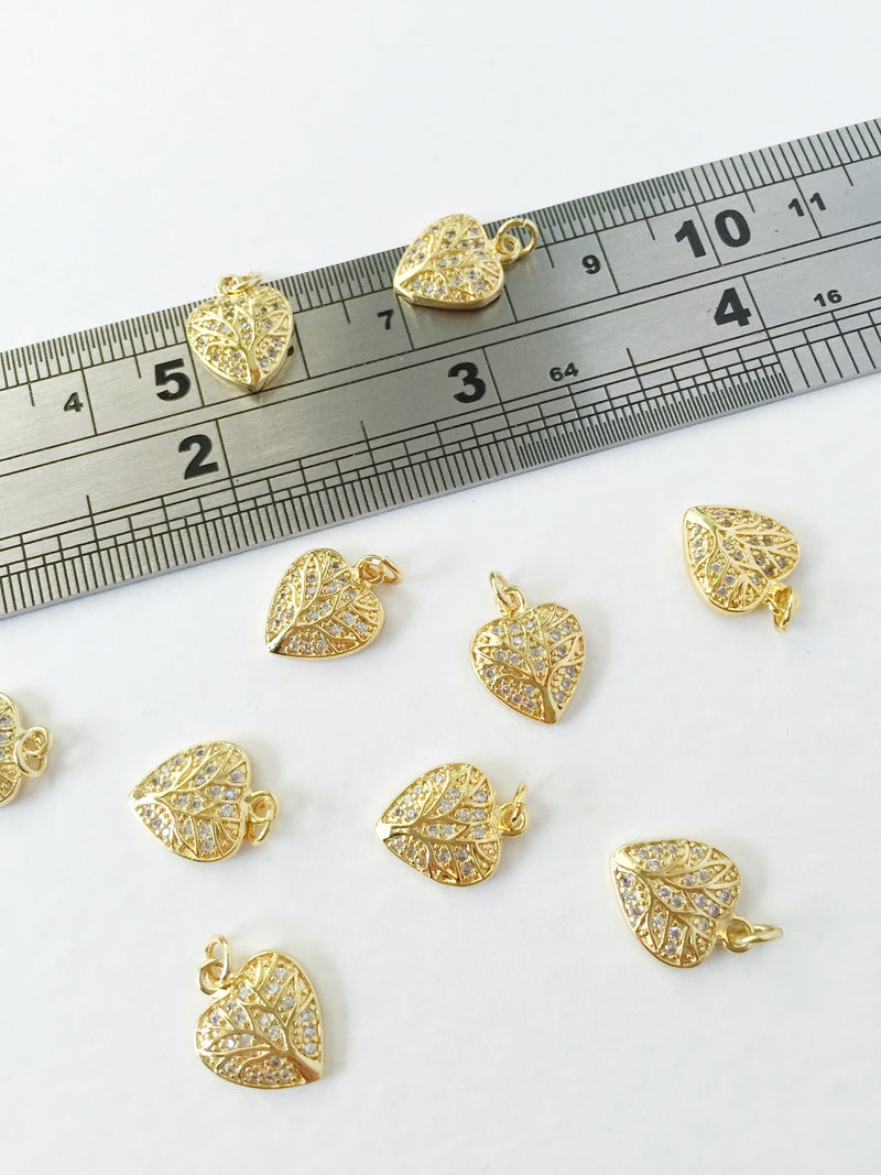 1 x 18K Gold Plated Cubic Zirconia Tree Pattern Heart Pendants, 10x13mm (0452)