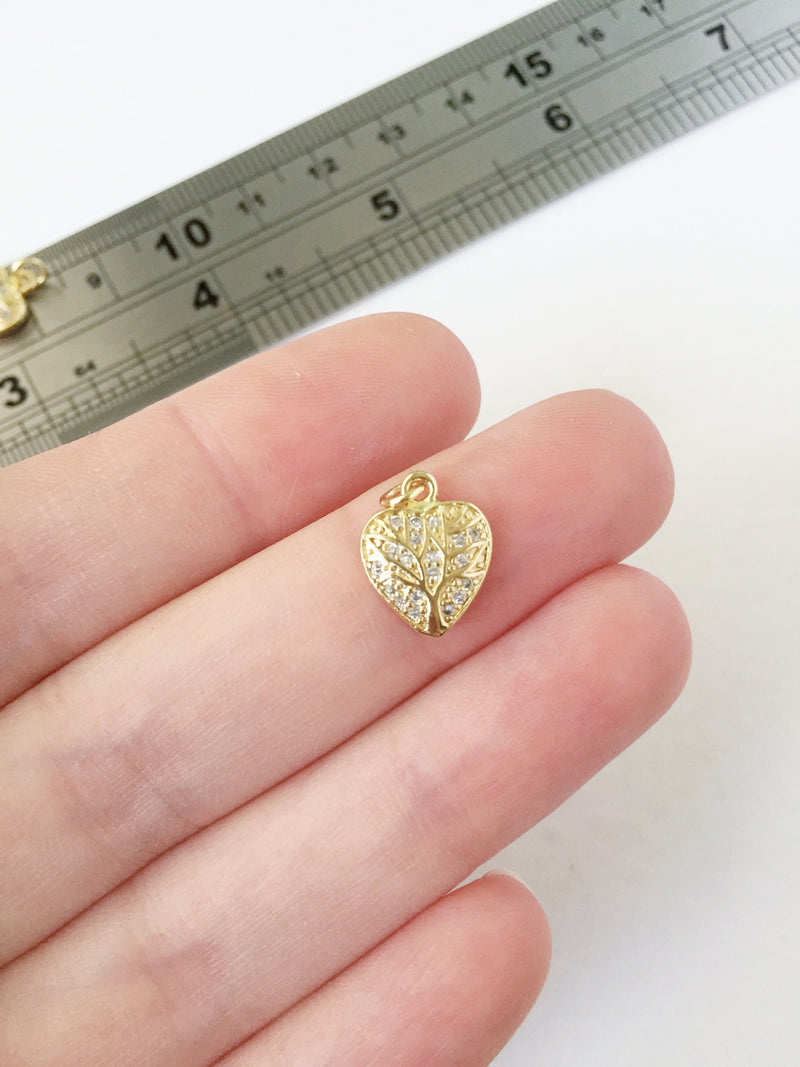 1 x 18K Gold Plated Cubic Zirconia Tree Pattern Heart Pendants, 10x13mm (0452)