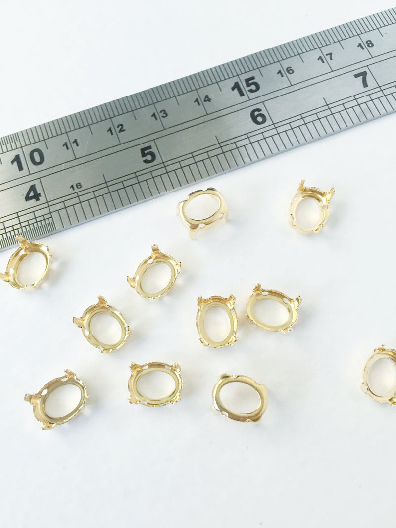 12 x Gold Tone Brass Setting for Oval Cut Stones, 8x10mm (3441)