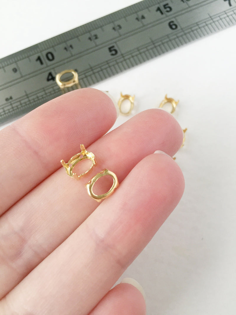 12 x Gold Tone Brass Setting for Oval Cut Stones, 6x8mm (3439)