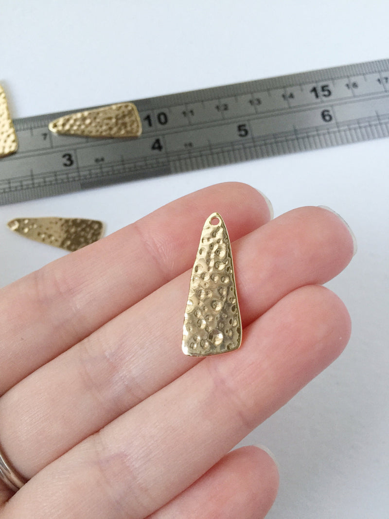 2 x 18K Gold Plated Textured Triangle Pendants, 26x11mm (0445)