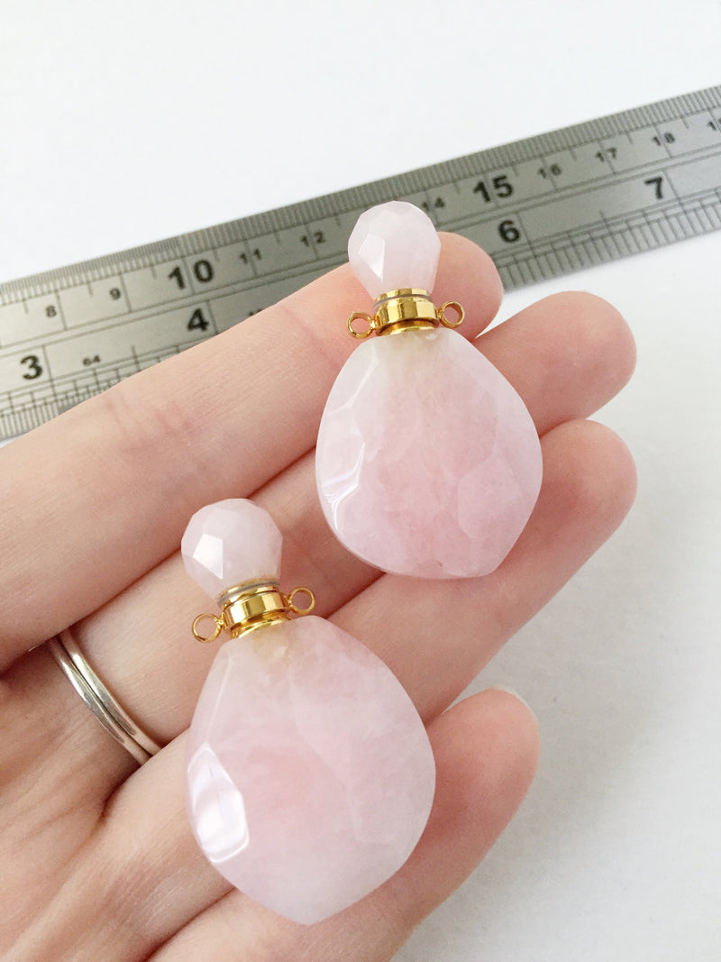 1 x Rose Quartz Perfume Bottle Pendant, 40x25mm (0399)