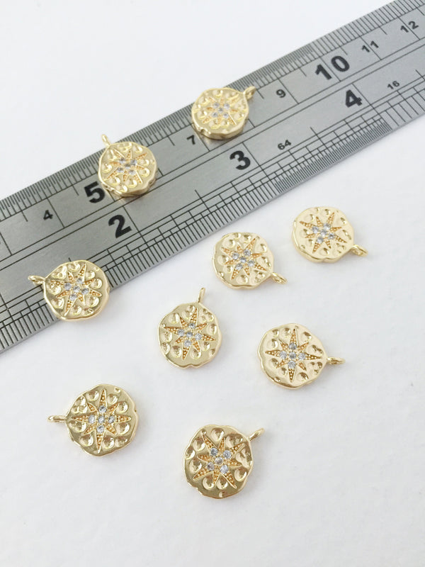 1 x 18K Gold Plated Northern Star Charm with Cubic Zirconia, 14x11mm (0279)