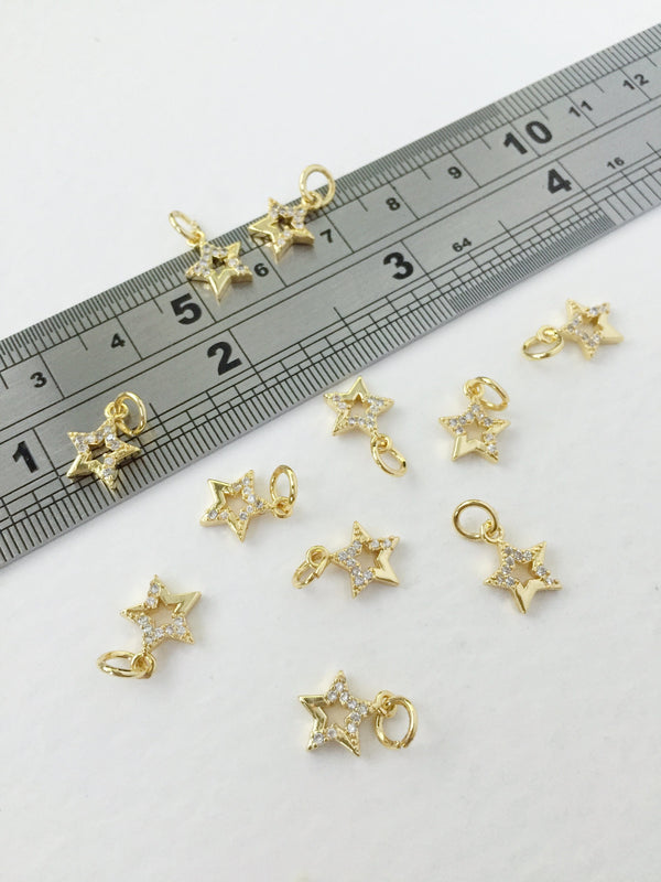 1 x 18K Gold Plated Tiny CZ Star Charm, 11x8.5mm (0087)