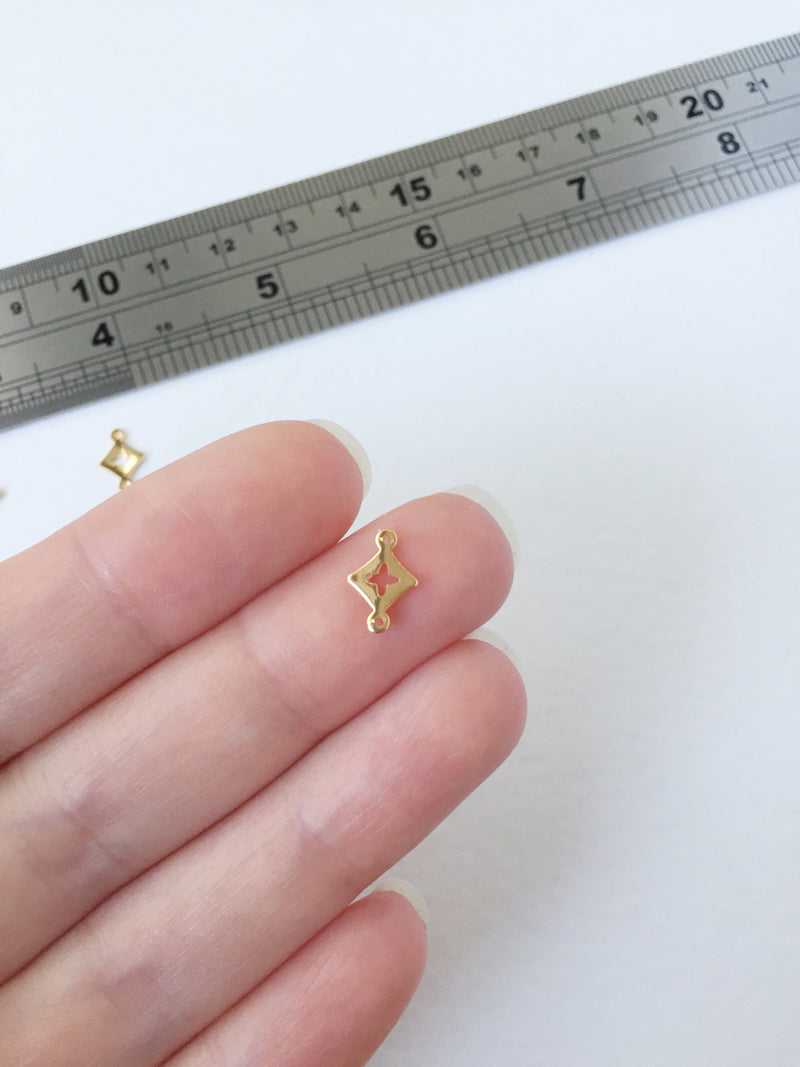 10 x Tiny 18K Gold Plated Rhombus Connectors, 10x7mm (0355)