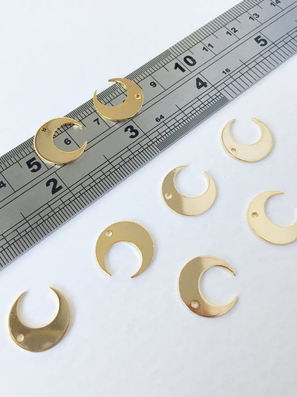 2 x 18K Gold Plated Crescent Moon Pendants, 14x14mm (0360)