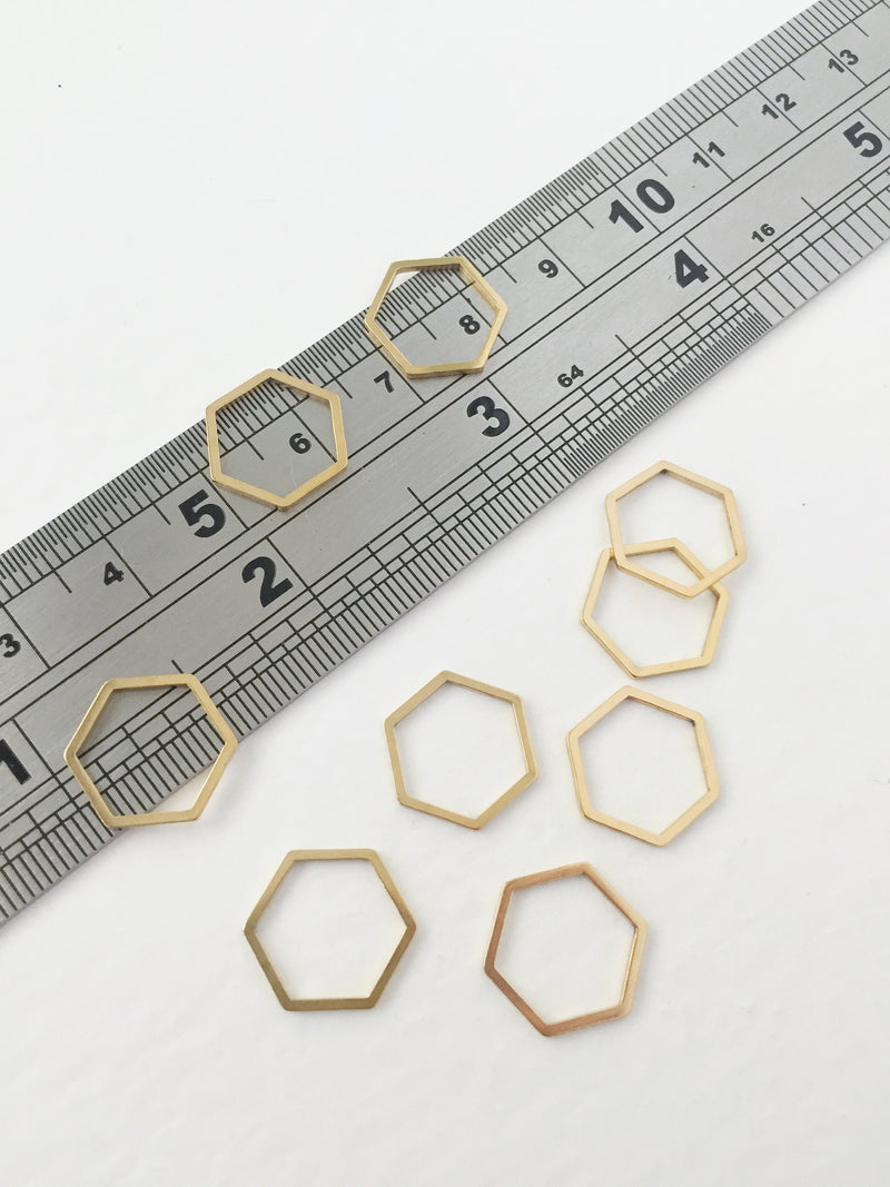 8 x Gold Plated Steel Hexagon Linking Rings, 12x14mm (0047)