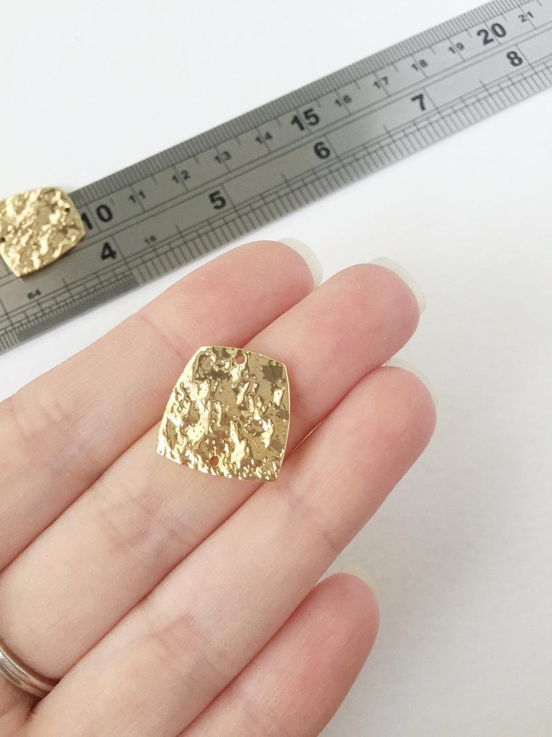 2 x 18K Gold Plated Hammered Trapezoid Connectors, 18x18mm (0036)