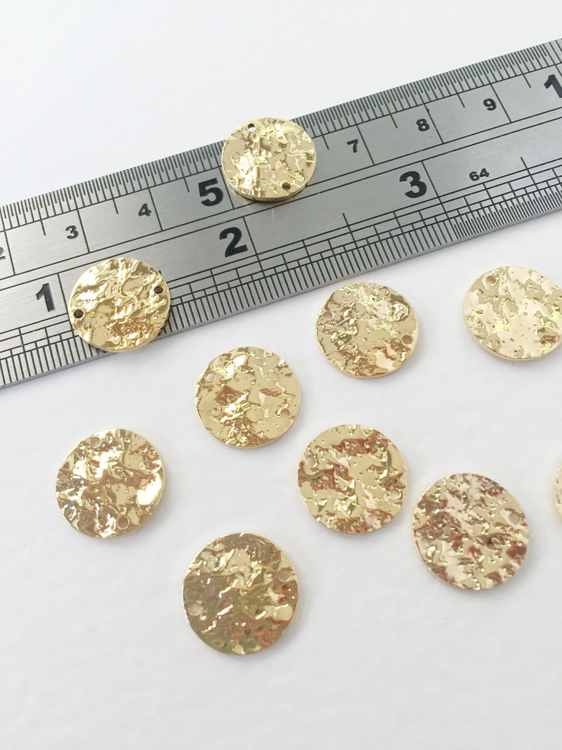 2 x 18K Gold Plated Hammered Coin Connectors, 13mm (0032)