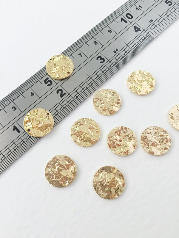 2 x 18K Gold Plated Hammered Coin Connectors, 13mm (0032)