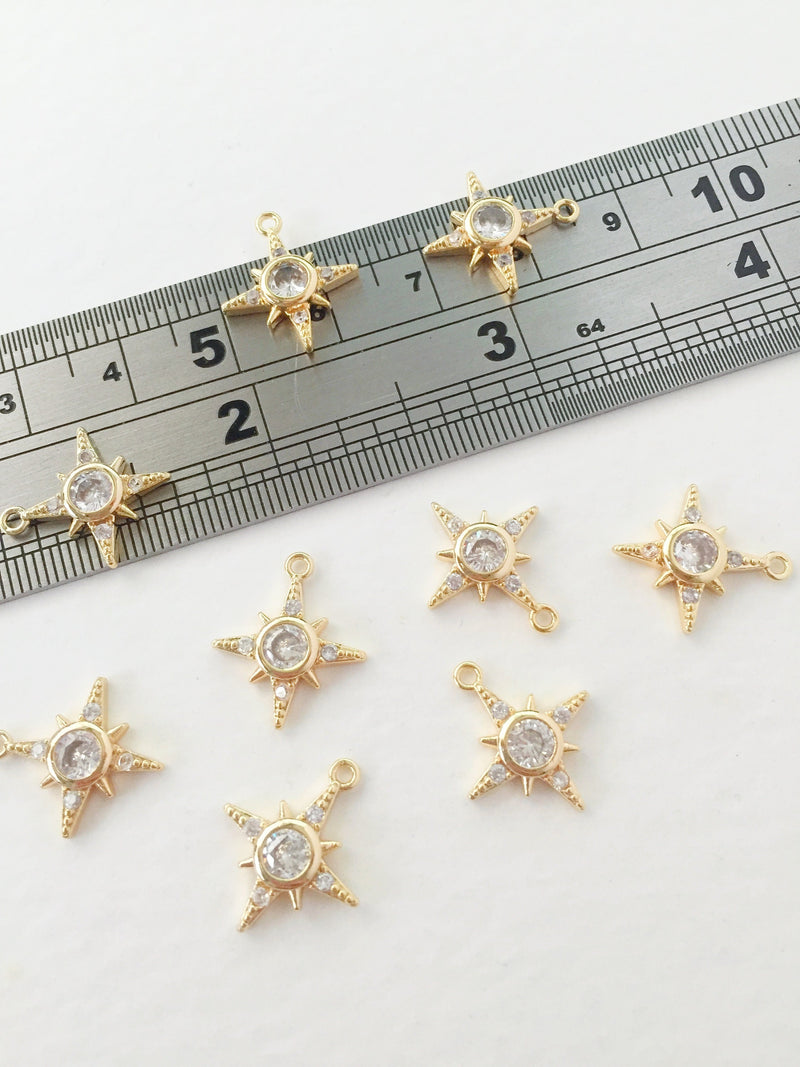 1 x 18K Gold Plated Star Pendant with Cubic Zirconia, 16x14mm (0156)