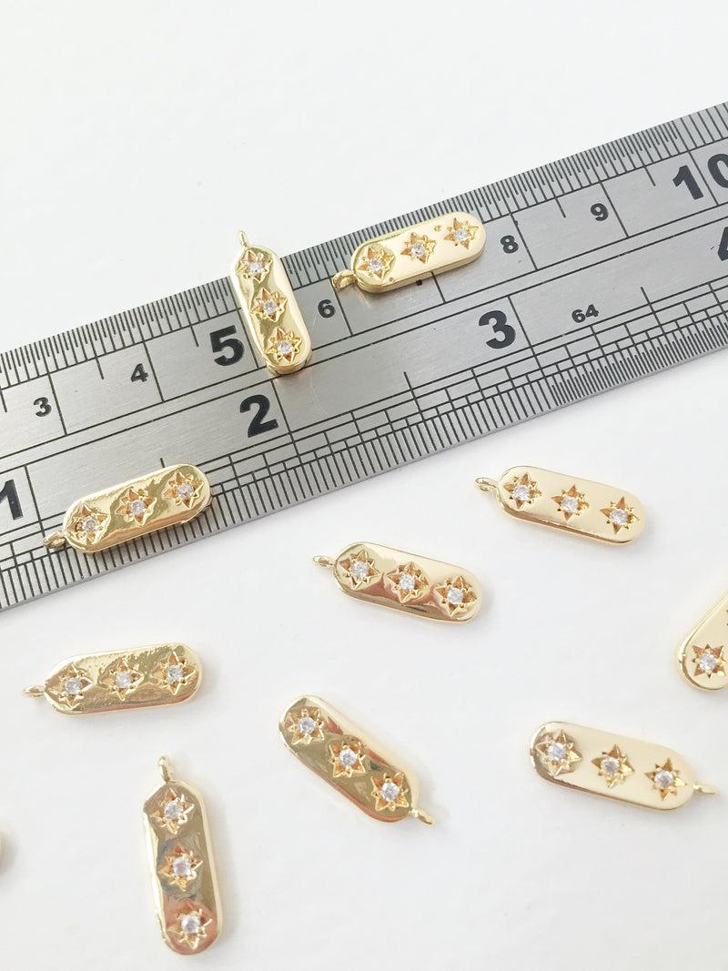 1 x 18K Gold Plated Star Bar Pendants with Cubic Zirconia, 17x6mm (0121)