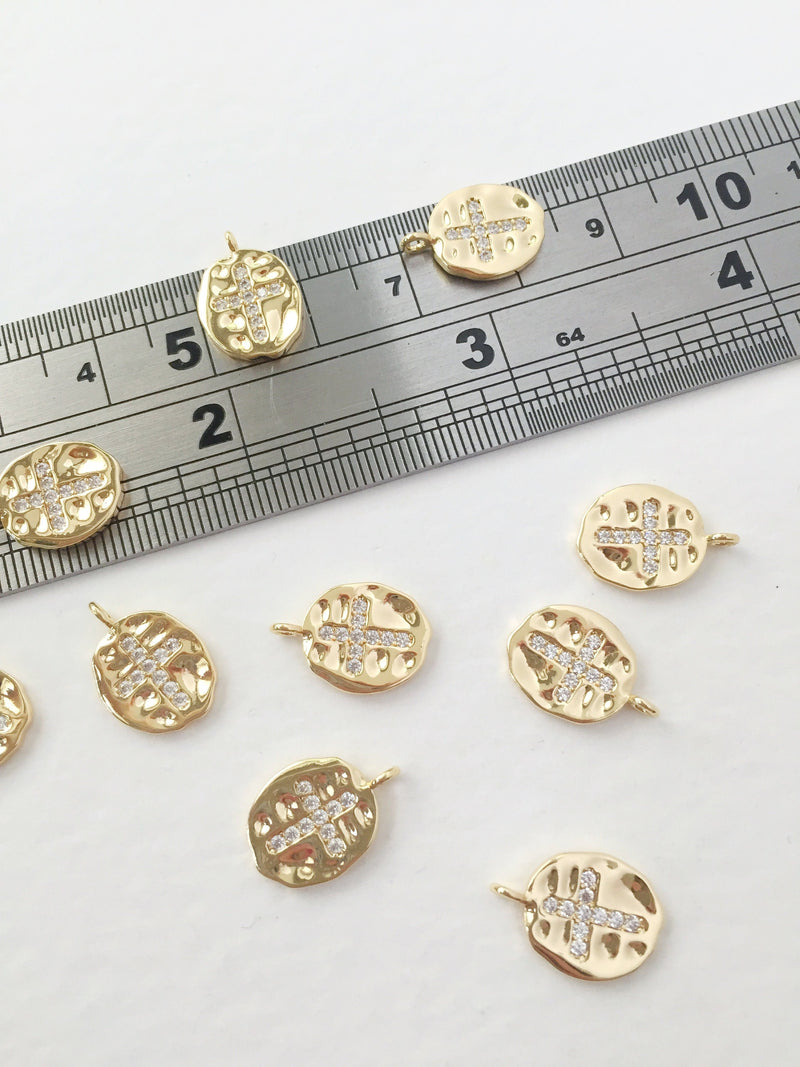 1 x 18K Gold Plated Oval Cross Charms with Cubic Zirconia, 10x14mm (0119)