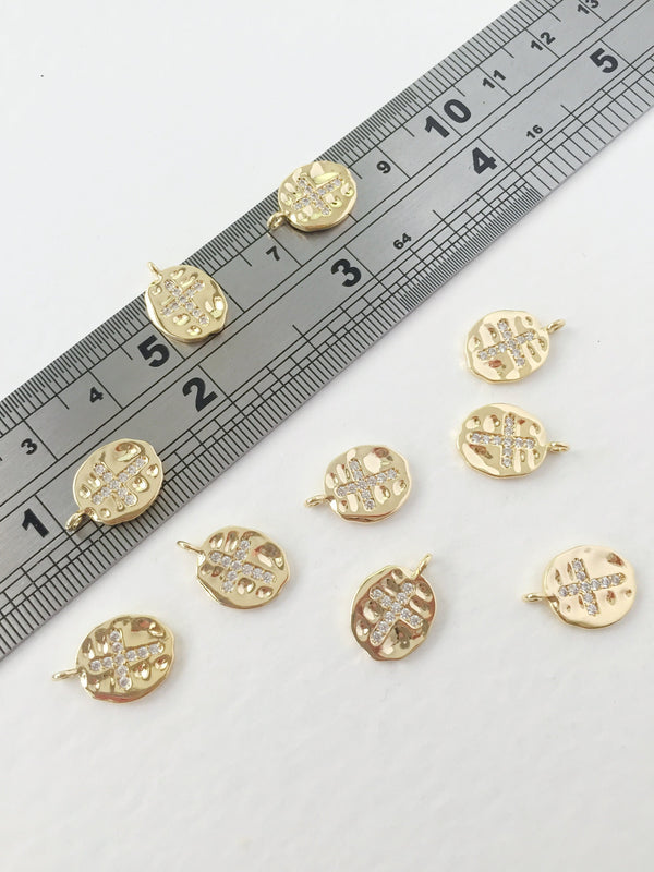 1 x 18K Gold Plated Oval Cross Charms with Cubic Zirconia, 10x14mm (0119)