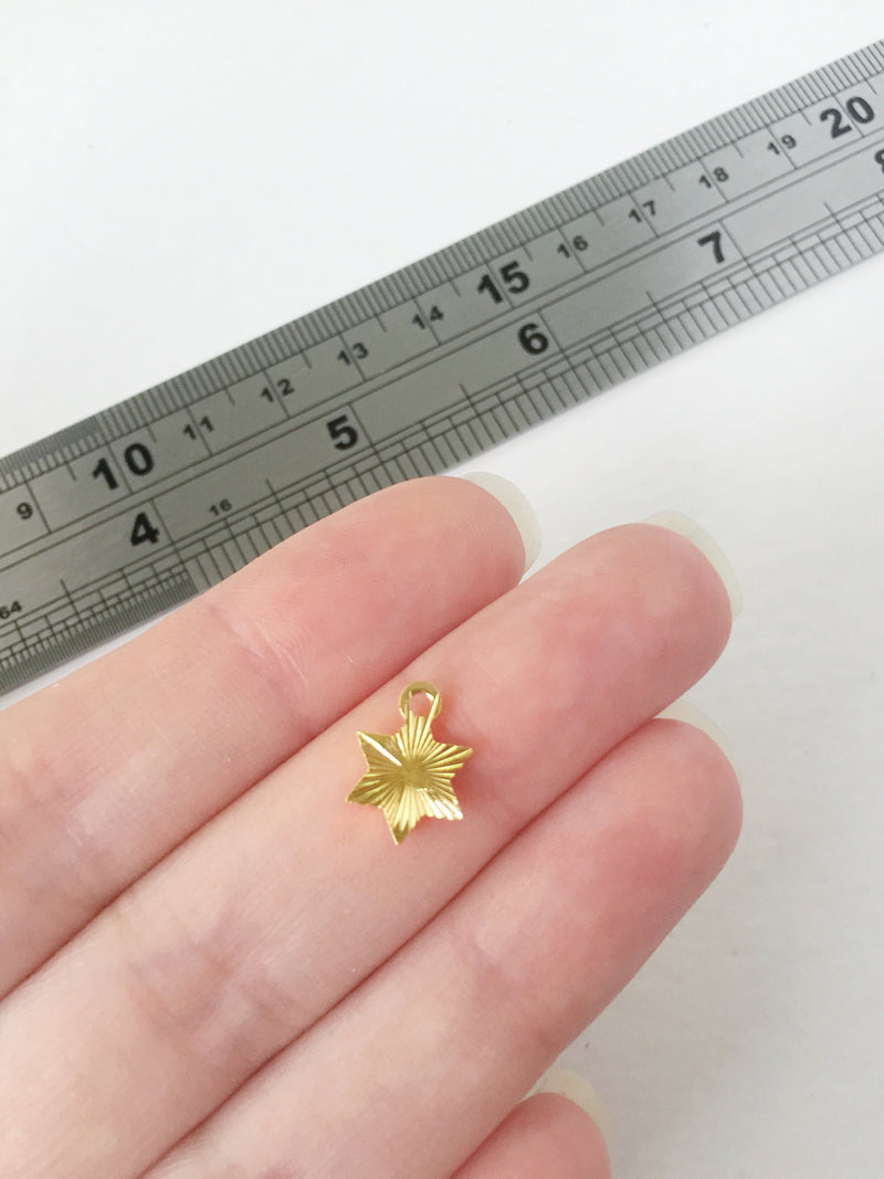 6 x Gold Plated Brass Star Charms, 12.5x9mm (0151)