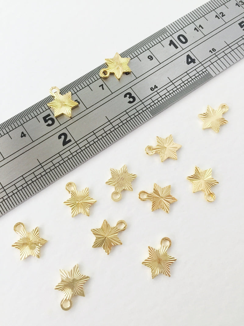 6 x Gold Plated Brass Star Charms, 12.5x9mm (0151)