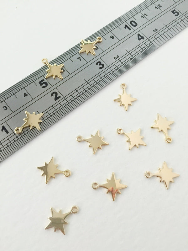 4 x 18K Gold Plated Northern Star Charms, 11x14mm (0162)