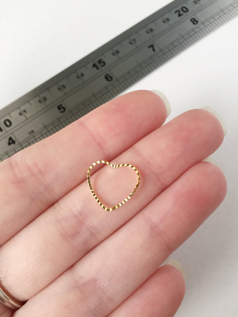 10 x 18K Textured Gold Heart Connectors, 14x15mm (0116)