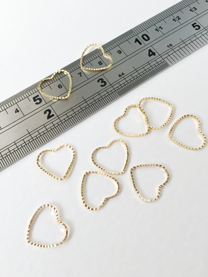 10 x 18K Textured Gold Heart Connectors, 14x15mm (0116)