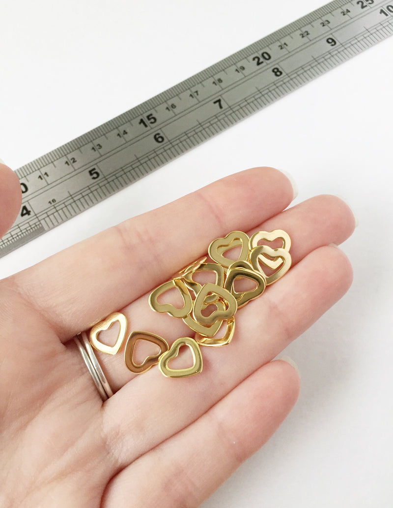 10 x Shiny Gold Plated Stainless Steel Heart Linking Rings, 10x11mm (0113G)