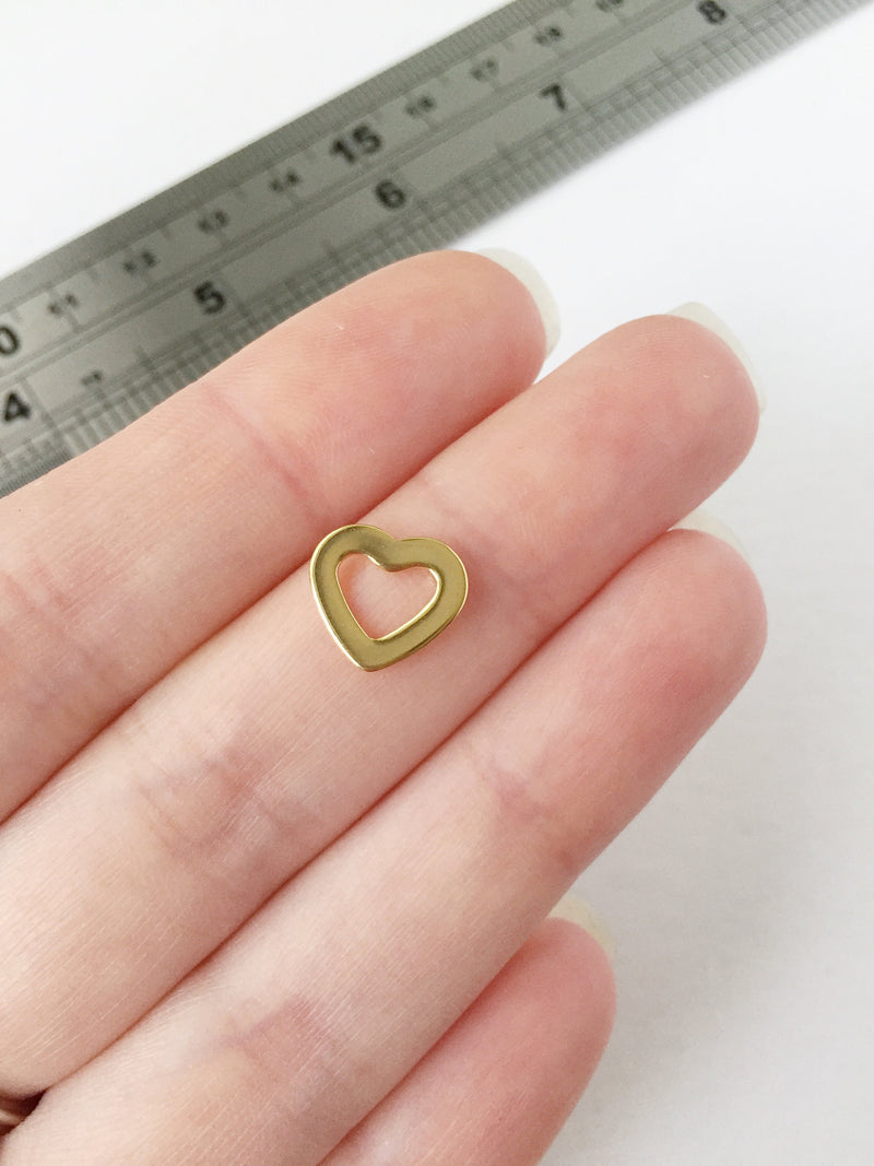 10 x Shiny Gold Plated Stainless Steel Heart Linking Rings, 10x11mm (0113G)