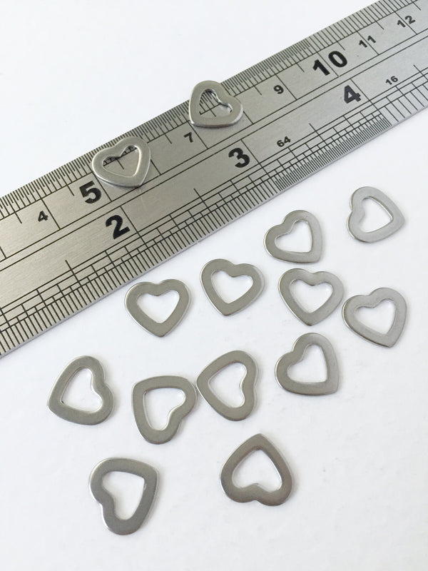 10 x Solid Stainless Steel Heart Connectors, 10x11mm Heart Linking Rings (0113P)