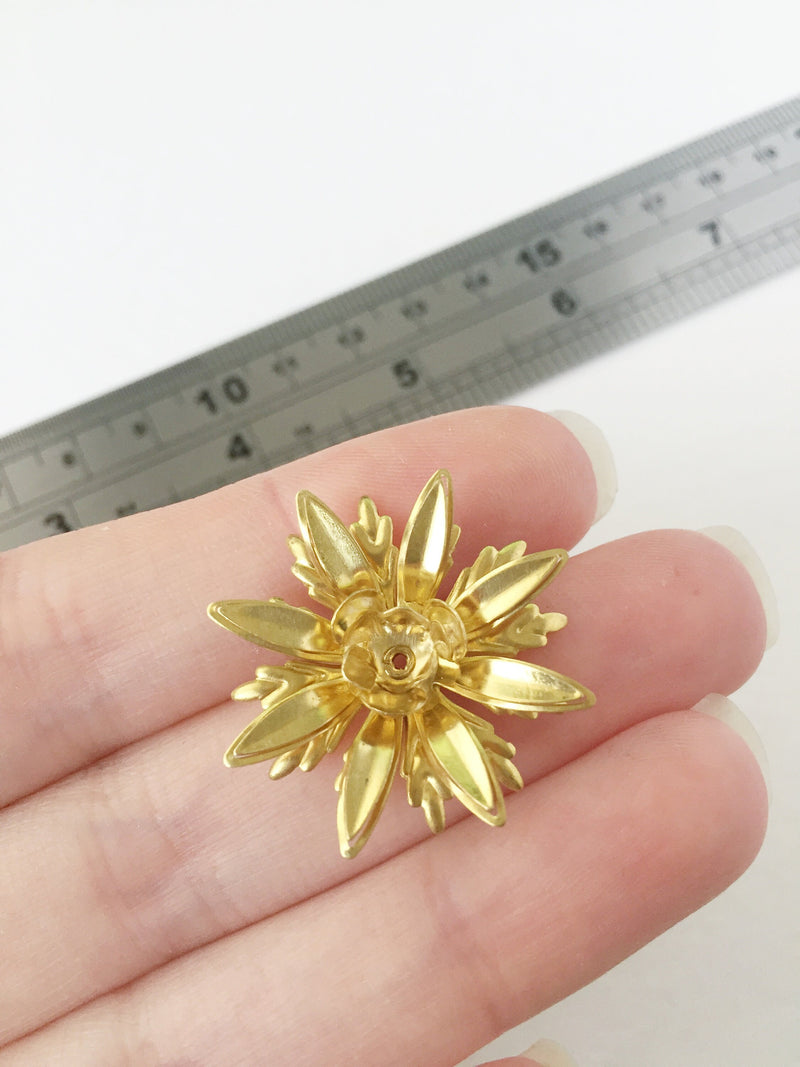 2 x 27mm Raw Brass Multi Petal Flower Beads (0733)