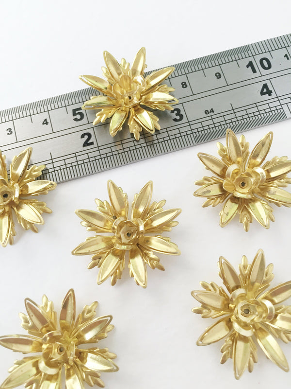 2 x 27mm Raw Brass Multi Petal Flower Beads (0733)